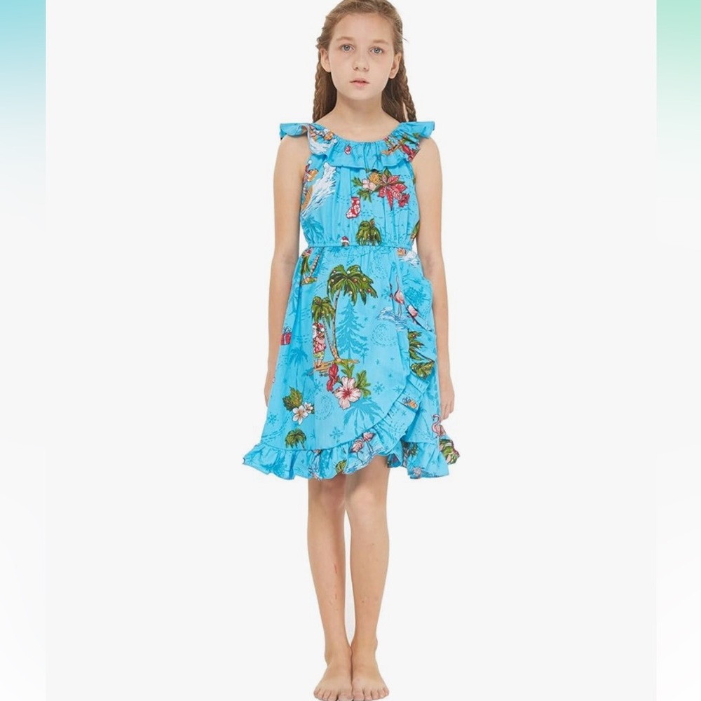 Hawaiian Creations Size 12 Tropical Teal /Blue Ruffle Dress